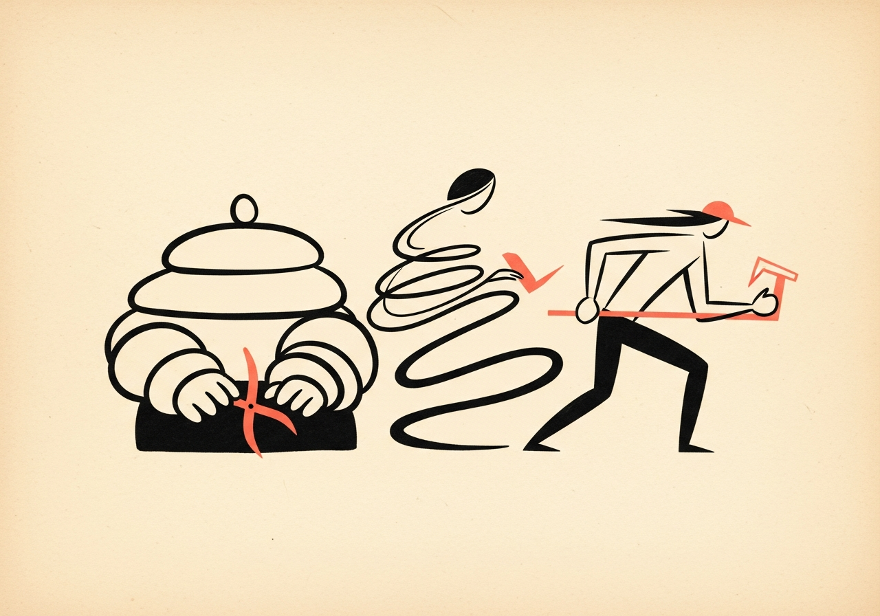 Three working temperaments side by side — the quick workhorse, the deliberate craftsman, the nimble first-try.